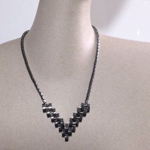 “V” Beaded Hematite Necklace